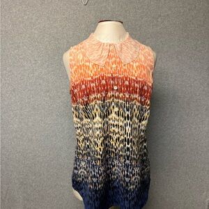 Cabi Multicolor Sleeveless Button Up Love Blouse Top Peter Pan Collar #3078 Sz S